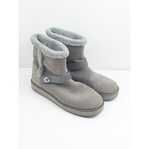 Coach Women's 10B Grey Suede Shearling Ankle Boots Winter Warm Fur Lined